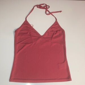 Y2K Coral Halter V Neck Top